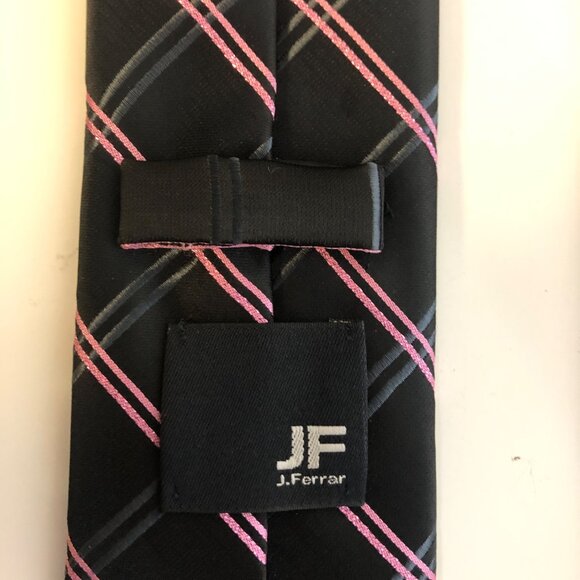 J Ferrar Tie Black Pink Gray Plaid Mens Necktie Office Work Formal Dad Gift - Picture 5 of 7